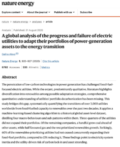 A Global Analysis of the Progress and Failure of Electric Utilities to Adapt their Portfolios of Power-Generation Assets to the Energy Transition